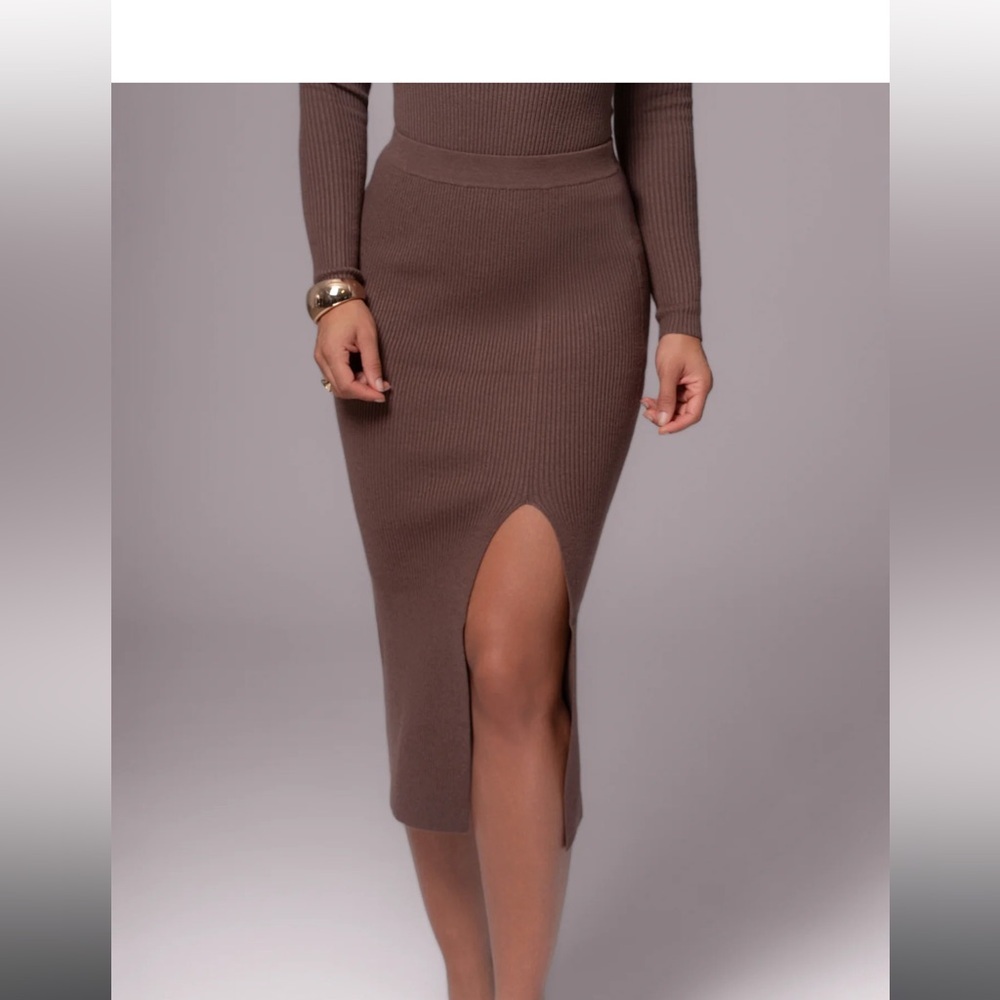 JLUXLABEL Brown Ribbed Knit Skirt